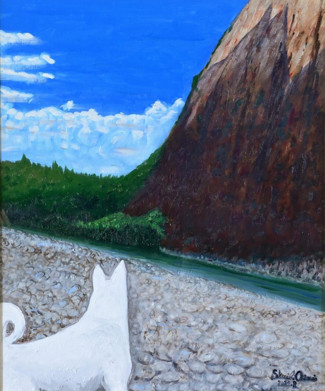 一枚岩と紀州犬