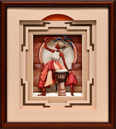 一般 Otani Hiroko 大谷 弘子 3Dシャドーボックスアート アフリカン リズム Ⅰ 53×46