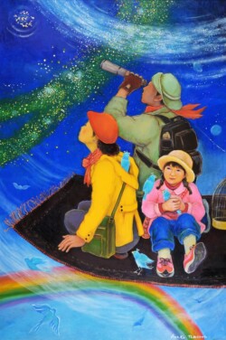 s-17 武沢 礼子 夢の宇宙旅行(月にはウサギがいてほしい)120F 油彩画 s-17 武沢 礼子 夢の宇宙旅行(月にはウサギがいてほしい)120F 油彩画