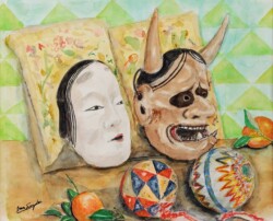 s-66 鈴木 淳 能面 10 水彩画 s-66 鈴木 淳 能面 10 水彩画