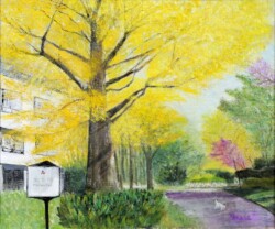 s-46 稲 万里子 首掛けのイチョウ 20F 油彩画 s-46 稲 万里子 首掛けのイチョウ 20F 油彩画