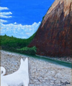 会友 浅利 秀一 一枚と紀州犬 20F 油彩画 会友 浅利 秀一 一枚と紀州犬 20F 油彩画