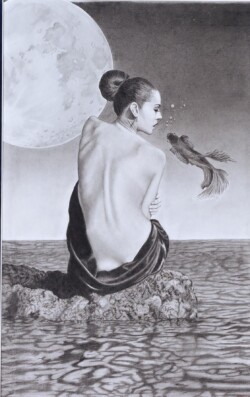 一般 隅田 雅子 人魚と魚のカタオモイ 鉛筆画 一般 隅田 雅子 人魚と魚のカタオモイ 鉛筆画