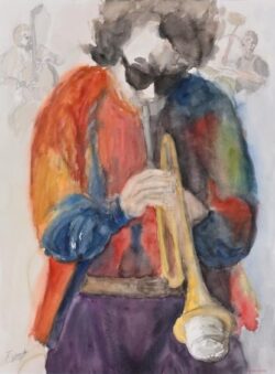 準会員 Yamada Toru 山田 享 水彩画 ジャズ・トランぺッター 20号 準会員 Yamada Toru 山田 享 水彩画 ジャズ・トランぺッター 20号